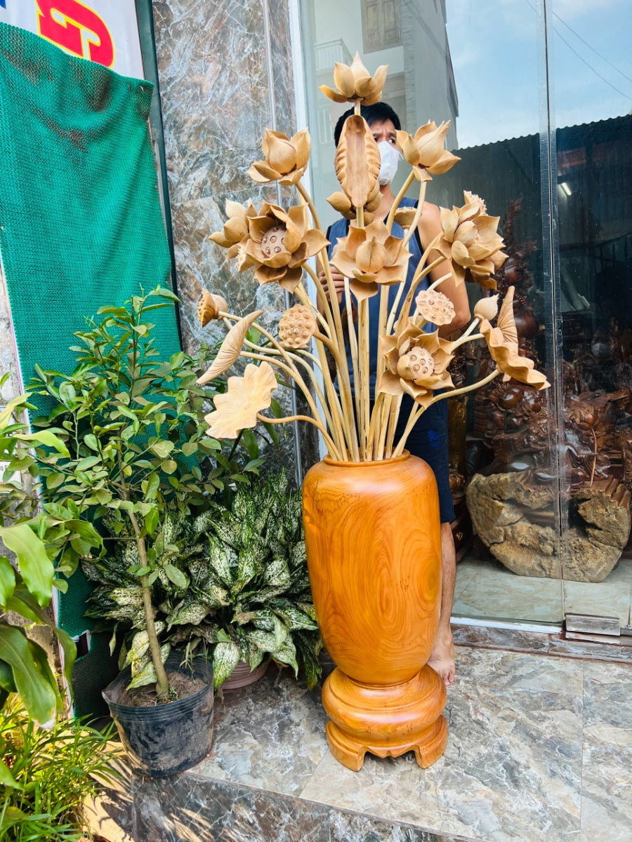 Bình Hoa Sen Gỗ Ngọc Am 30 Bông - Bình Cao 79