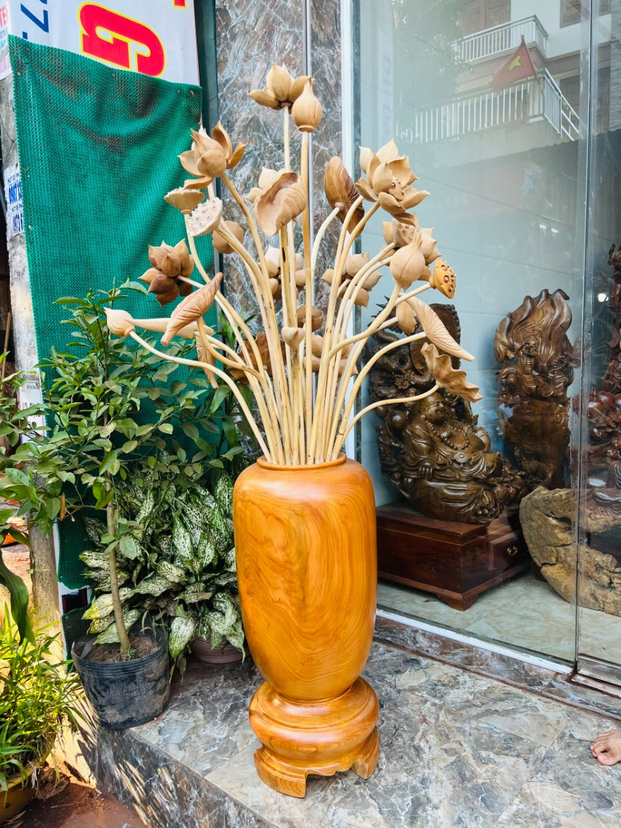 Bình Hoa Sen Gỗ Ngọc Am 30 Bông - Bình Cao 79