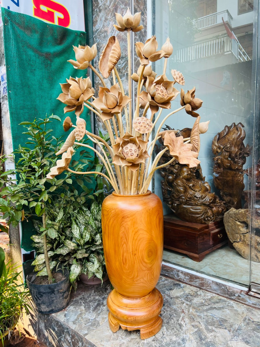 Bình Hoa Sen Gỗ Ngọc Am 30 Bông - Bình Cao 79
