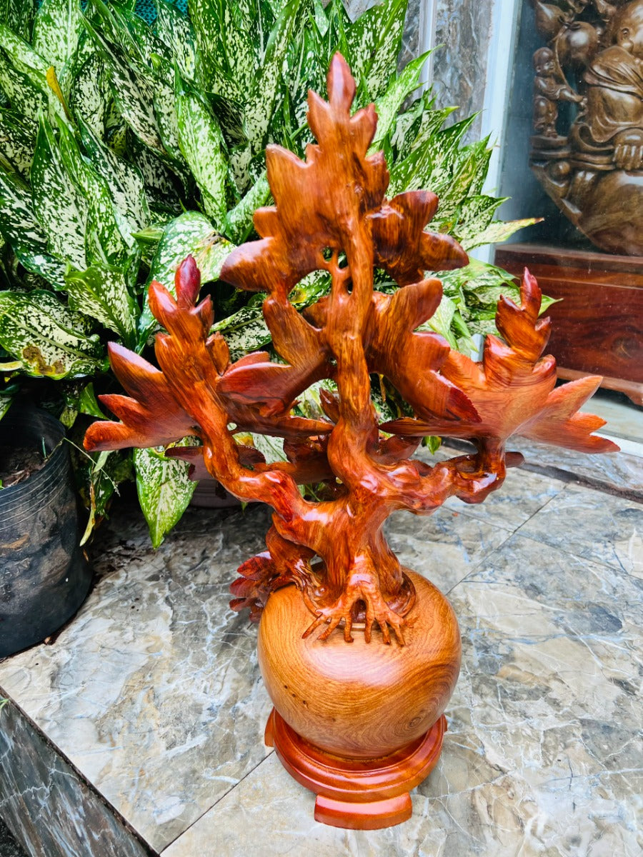 Bình Hoa Hồng Chế Tác Từ Gỗ Hương Ta Cao 55cm