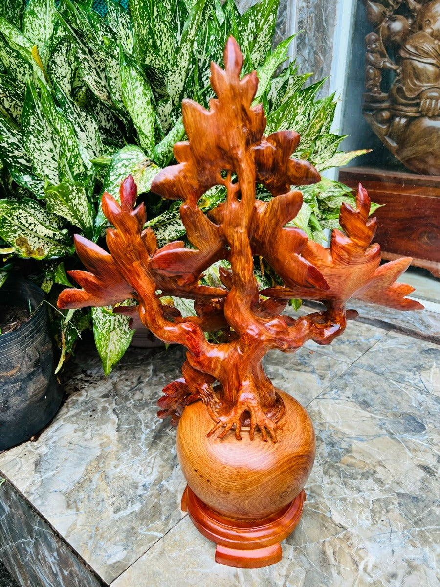 Bình Hoa Hồng Chế Tác Từ Gỗ Hương Ta Cao 55cm