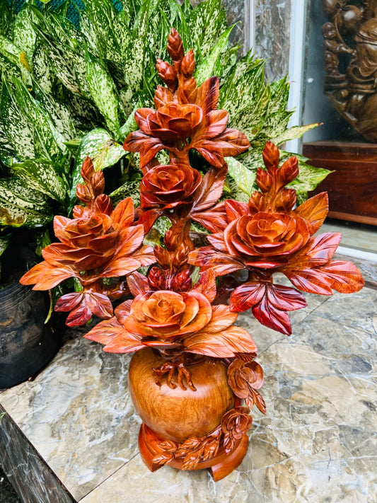 Bình Hoa Hồng Chế Tác Từ Gỗ Hương Ta Cao 55cm