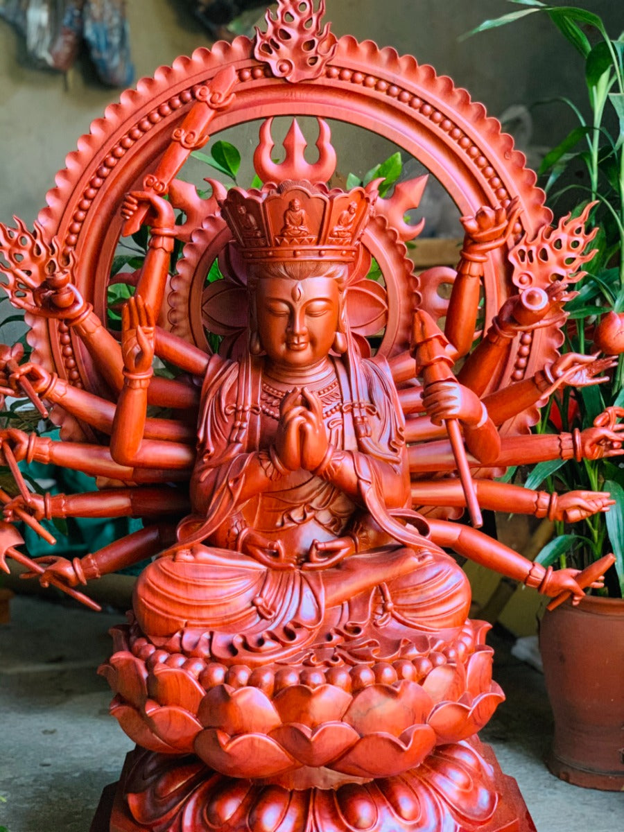 Tượng Gỗ Bồ Tát Chuẩn Đề Gỗ Hương Đá Cao 110cm