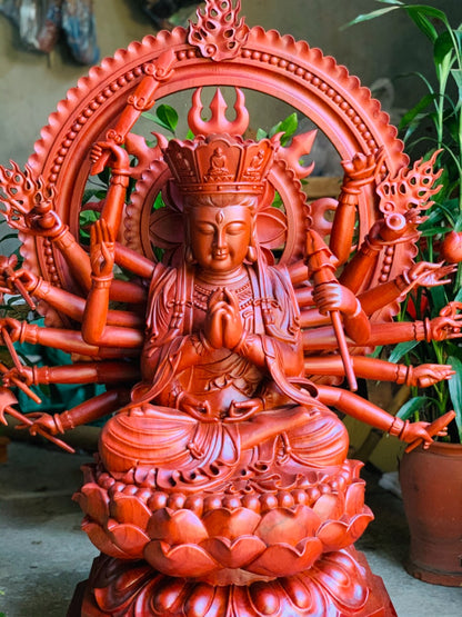 Tượng Gỗ Bồ Tát Chuẩn Đề Gỗ Hương Đá Cao 110cm