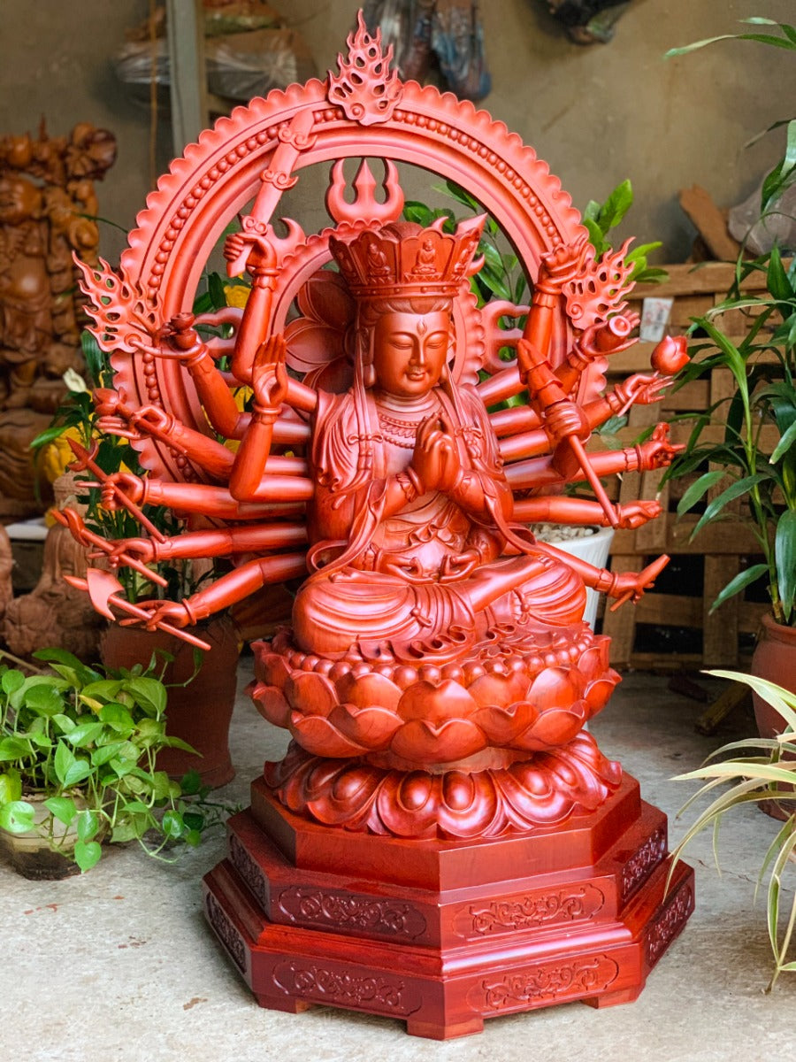 Tượng Gỗ Bồ Tát Chuẩn Đề Gỗ Hương Đá Cao 110cm