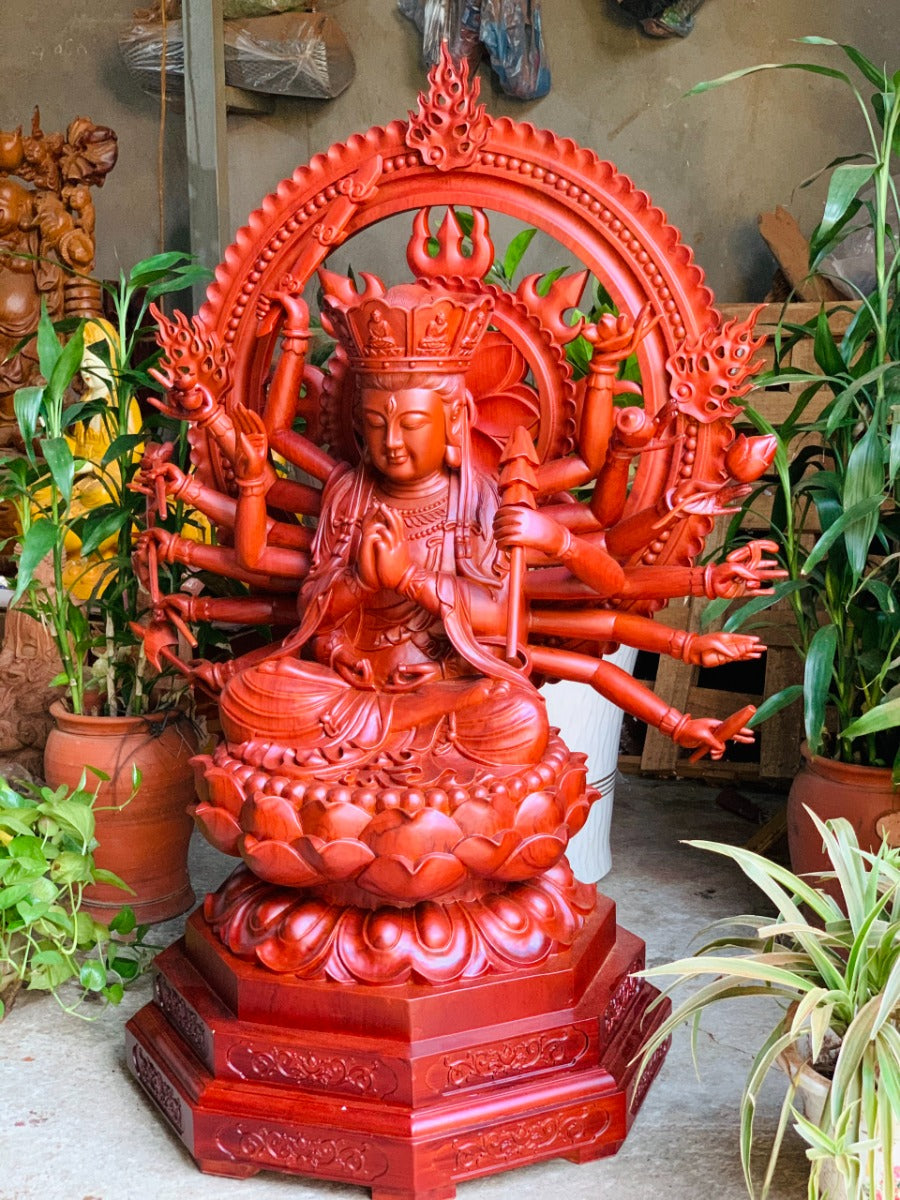 Tượng Gỗ Bồ Tát Chuẩn Đề Gỗ Hương Đá Cao 110cm