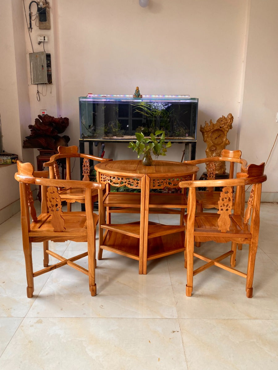 Bộ Bàn Ghế Tròn Gỗ Gõ - Mặt Bàn Tròn 80cm