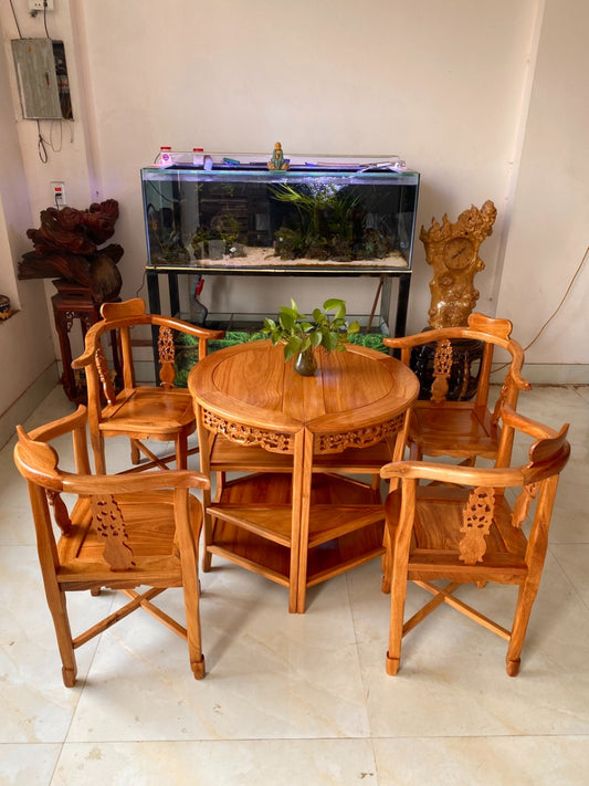 Bộ Bàn Ghế Tròn Gỗ Gõ - Mặt Bàn Tròn 80cm