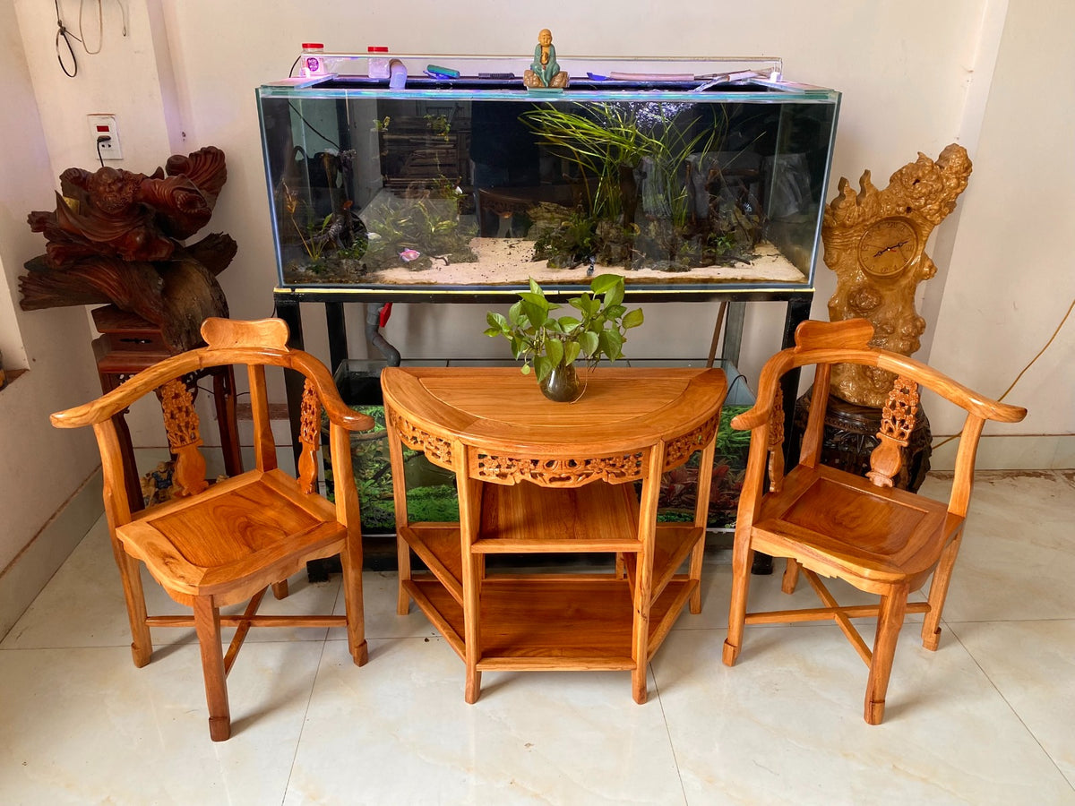 Bộ Bàn Ghế Tròn Gỗ Gõ - Mặt Bàn Tròn 80cm