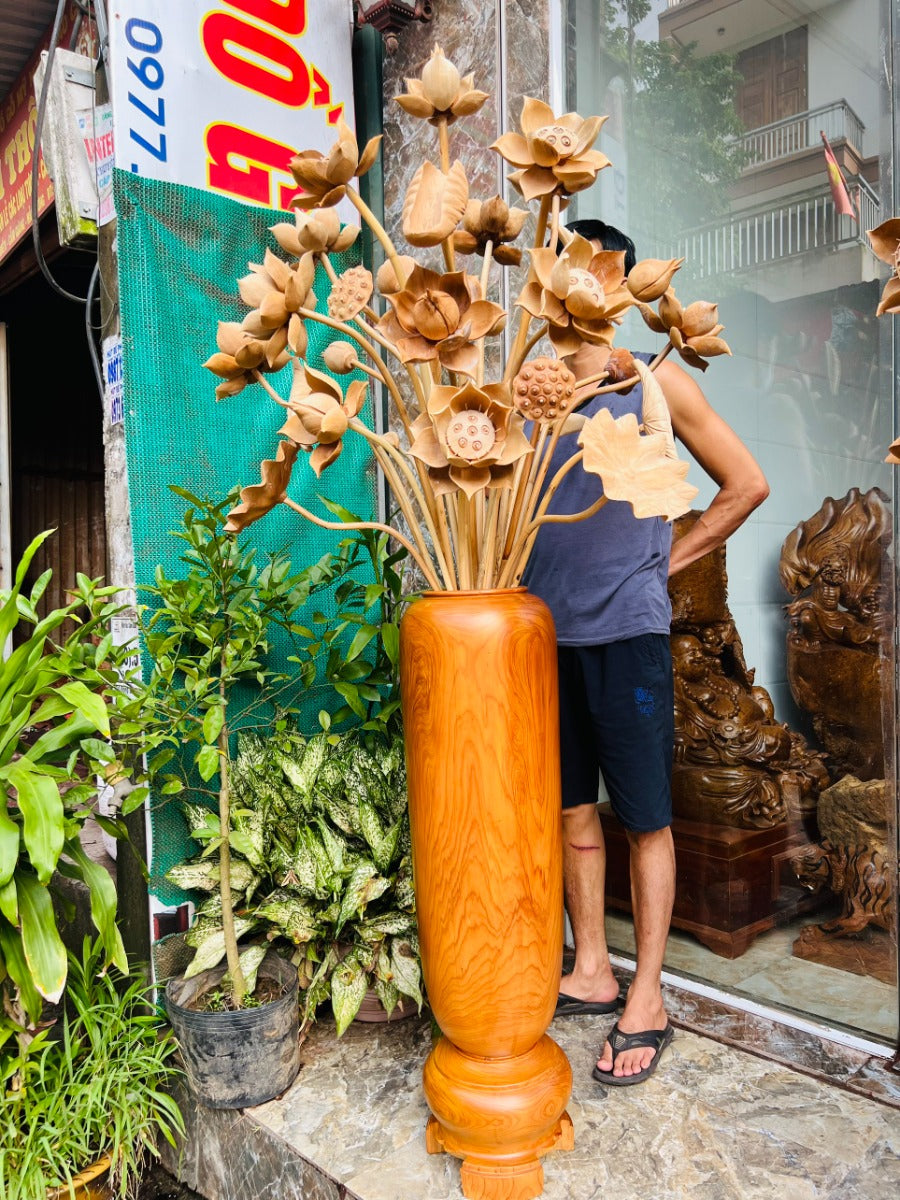 Bình Hoa Sen Gỗ Ngọc Am 30 Bông - Bình Cao 98