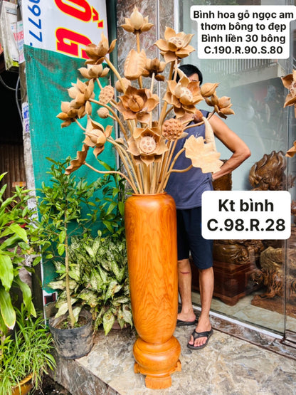 Bình Hoa Sen Gỗ Ngọc Am 30 Bông - Bình Cao 98
