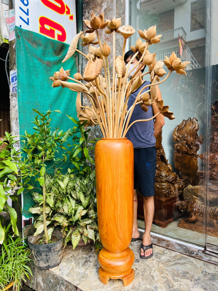 Bình Hoa Sen Gỗ Ngọc Am 30 Bông - Bình Cao 98
