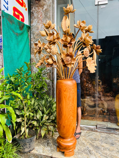 Bình Hoa Sen Gỗ Ngọc Am 30 Bông - Bình Cao 98