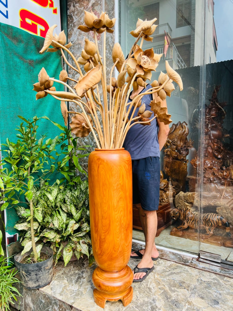 Bình Hoa Sen Gỗ Ngọc Am 30 Bông - Bình Cao 98