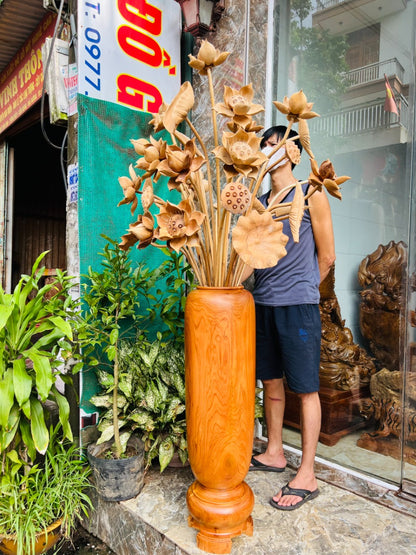 Bình Hoa Sen Gỗ Ngọc Am 30 Bông - Bình Cao 98