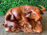 Tượng Gỗ Linh Vật Trâu Mẫu Tử gỗ Hương 48cm