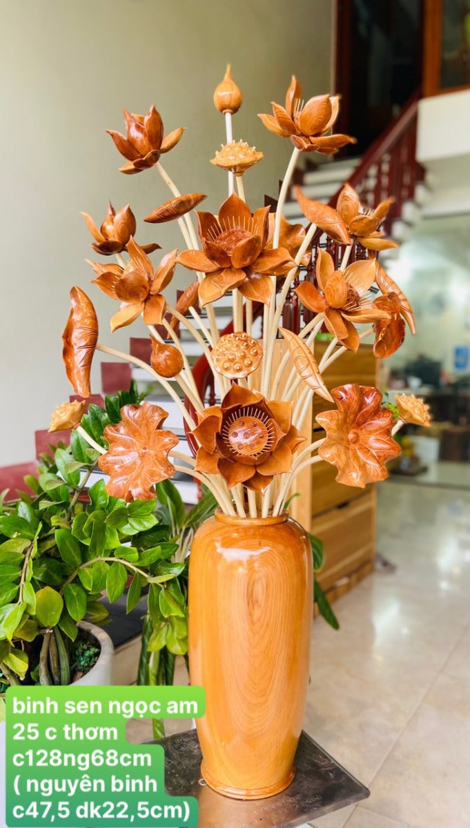 Bình Hoa Sen Gỗ Ngọc Am 25 Cành Cao 47