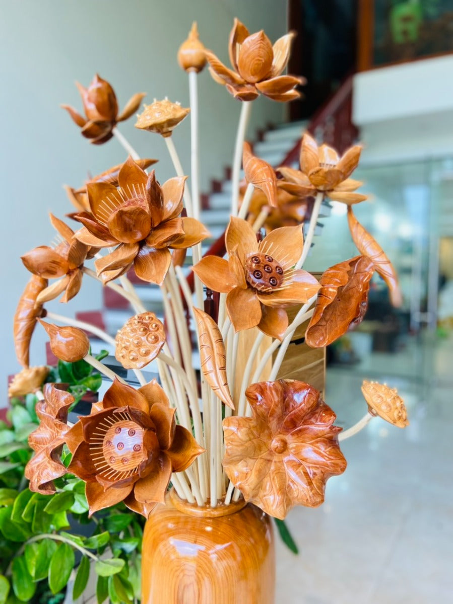 Bình Hoa Sen Gỗ Ngọc Am 25 Cành Cao 47