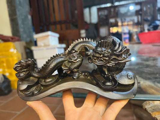 Tượng Rồng Gỗ Mun Hoa Ngang 20cm