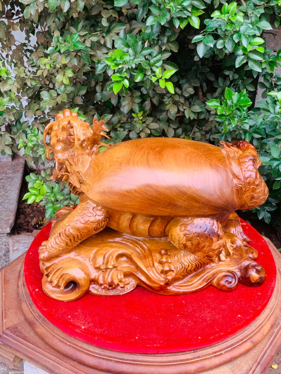 Tượng Linh Vật Long Quy Gỗ Hương Ta Cao 26cm