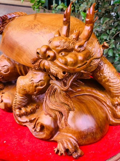 Tượng Linh Vật Long Quy Gỗ Hương Ta Cao 26cm