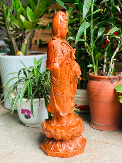 Tượng Gỗ Quan Âm Đứng Đài Sen Cao 60cm Gỗ Hương Đá