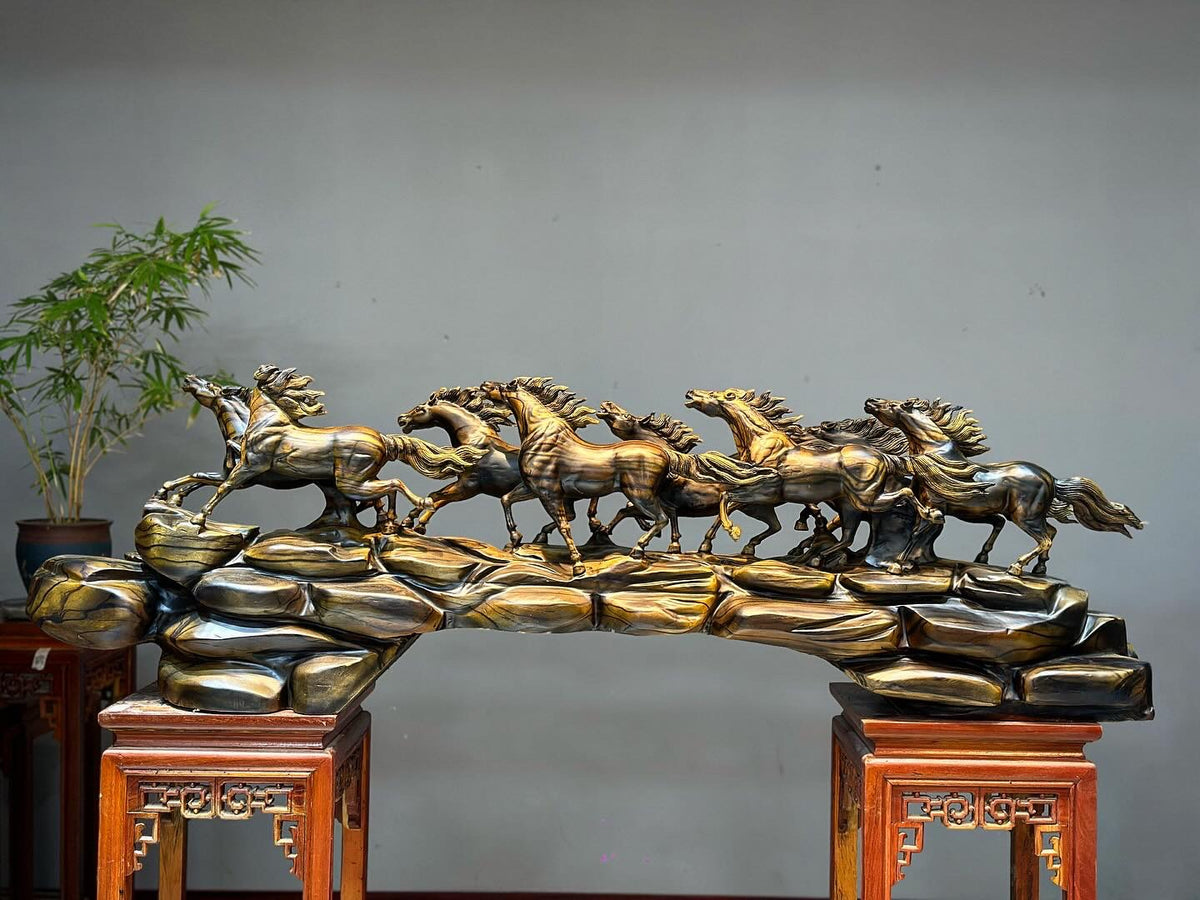 Cầu Bát Mã Truy Phong  Ngang 145cm Gỗ Mun Hóa