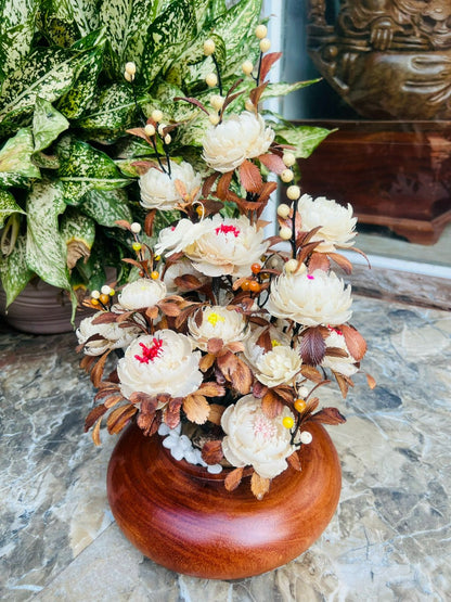Bình Hoa Nghệ Thuật Trang Trí Lá Gỗ Sưa, Hoa Ngà