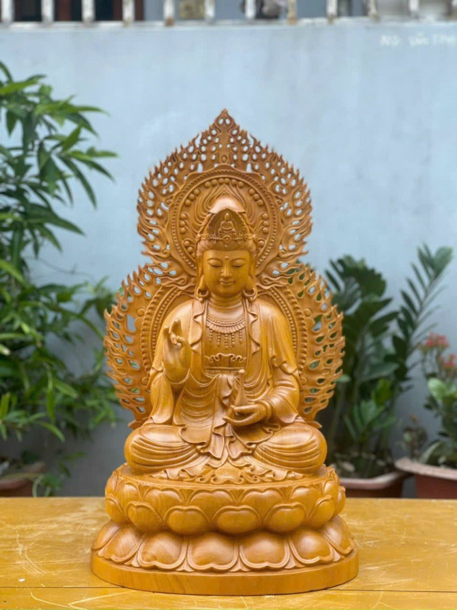 Bộ Tượng Phật Tây Phương Tam Thánh Gỗ Gõ Vàng Cao 50cm