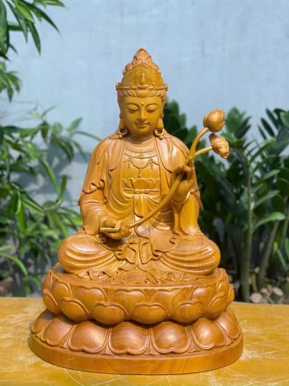 Bộ Tượng Phật Tây Phương Tam Thánh Gỗ Gõ Vàng Cao 50cm