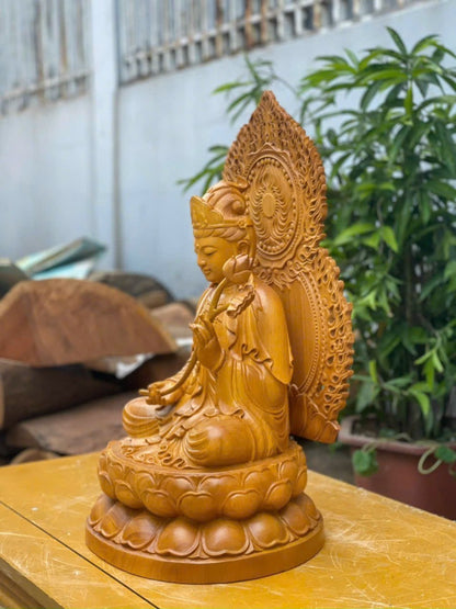 Bộ Tượng Phật Tây Phương Tam Thánh Gỗ Gõ Vàng Cao 50cm
