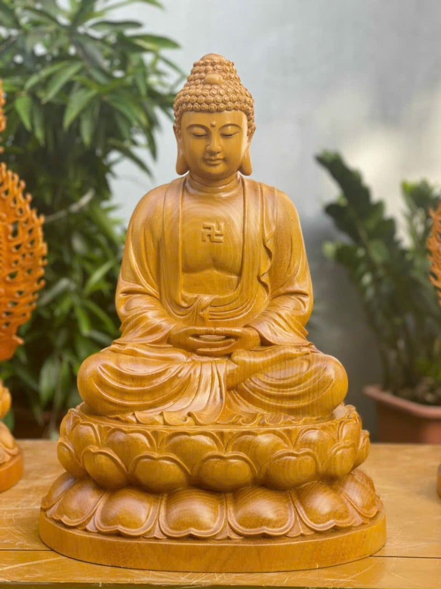 Bộ Tượng Phật Tây Phương Tam Thánh Gỗ Gõ Vàng Cao 50cm