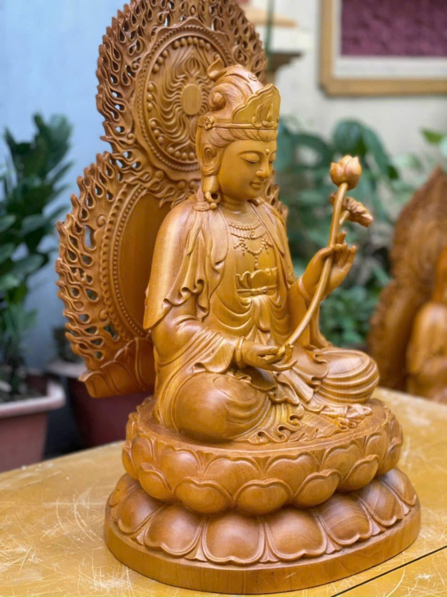 Bộ Tượng Phật Tây Phương Tam Thánh Gỗ Gõ Vàng Cao 50cm