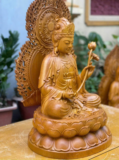 Bộ Tượng Phật Tây Phương Tam Thánh Gỗ Gõ Vàng Cao 50cm