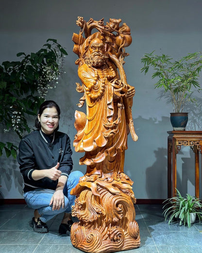 Tượng Đạt Ma Sư Tổ Nguyên Khối - Gỗ Hương Đá Cao 1m6