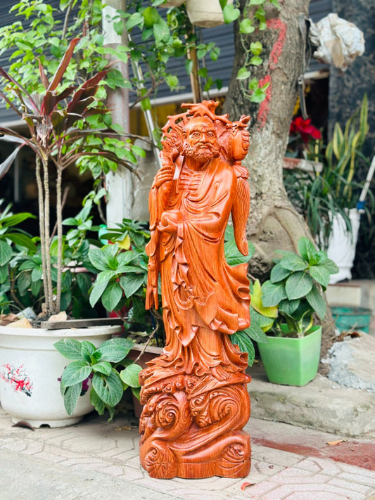 Tượng Gỗ Sư Tổ Bồ Đề Đạt Ma Quá Hải Cao 80cm Gỗ Hương Đá