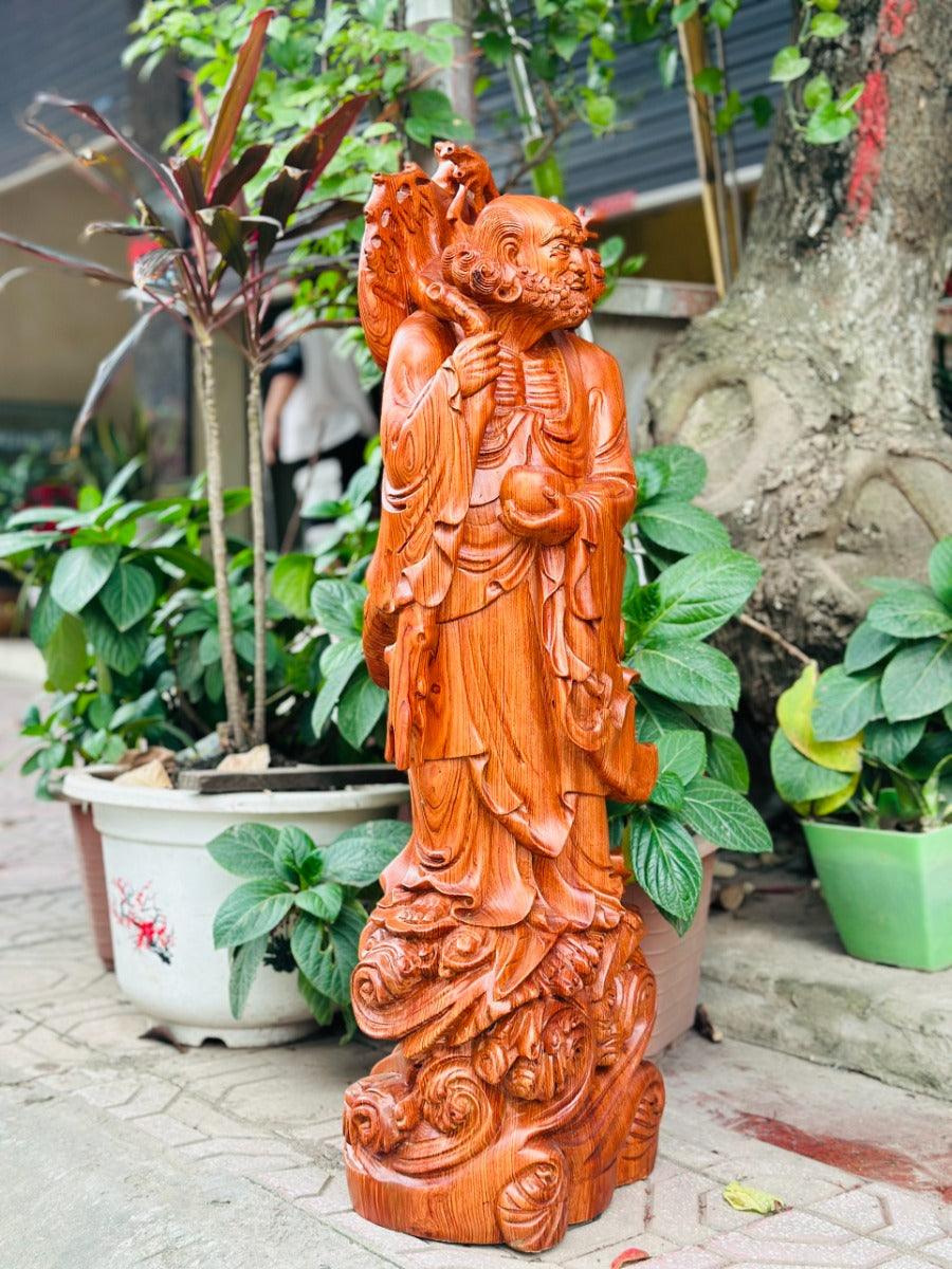Tượng Gỗ Sư Tổ Bồ Đề Đạt Ma Quá Hải Cao 80cm Gỗ Hương Đá