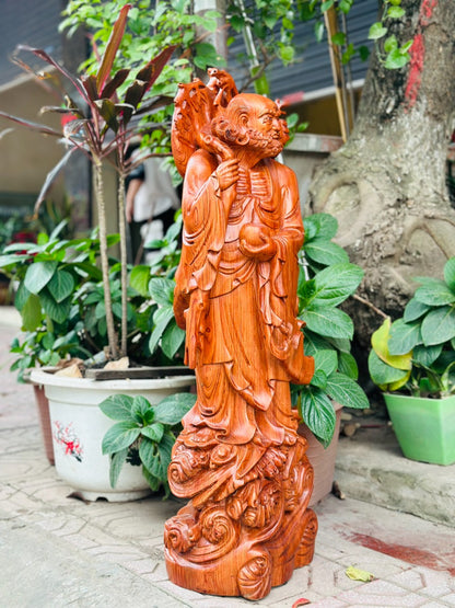 Tượng Gỗ Sư Tổ Bồ Đề Đạt Ma Quá Hải Cao 80cm Gỗ Hương Đá
