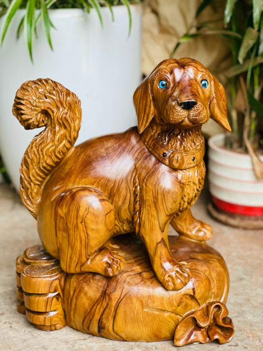 Tượng Linh Vật Con Chó  Gỗ Ngọc Am Liền Khối Cao 38cm
