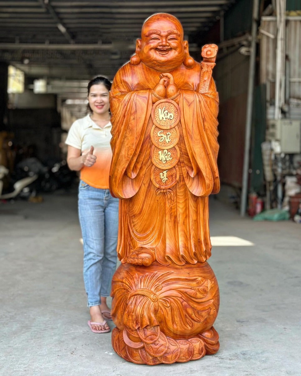 Di Lặc Chúc Phúc Vạn Sự Như Ý Cao 1m80 Nguyên khối Gỗ Hương