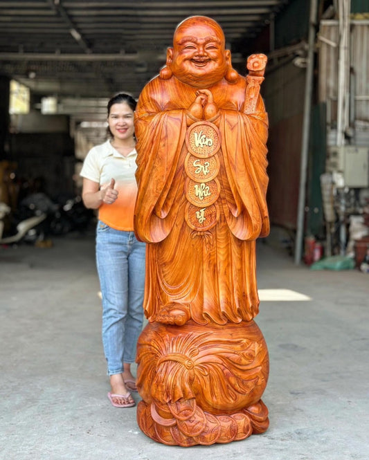 Di Lặc Chúc Phúc Vạn Sự Như Ý Cao 1m80 Nguyên khối Gỗ Hương