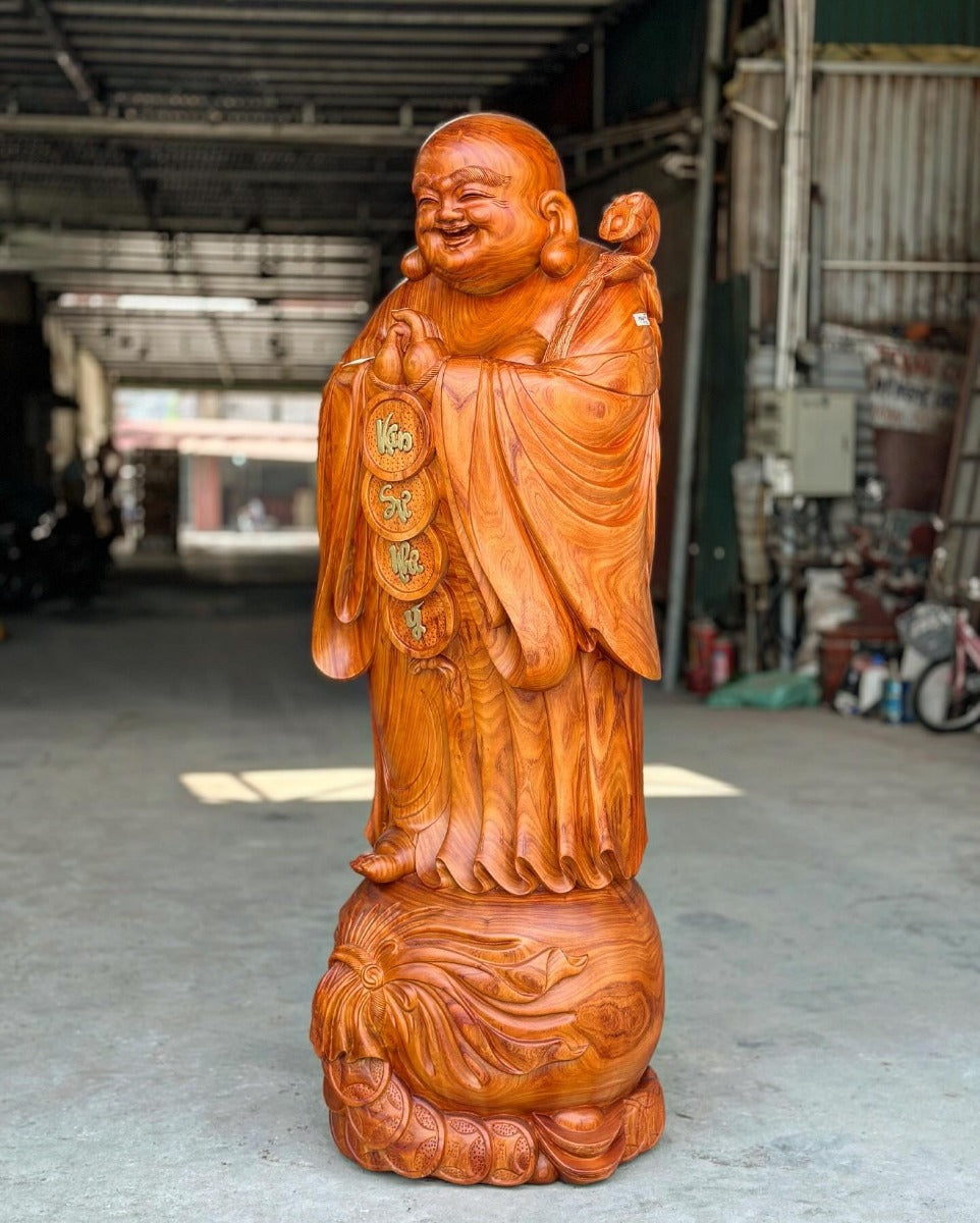 Di Lặc Chúc Phúc Vạn Sự Như Ý Cao 1m80 Nguyên khối Gỗ Hương