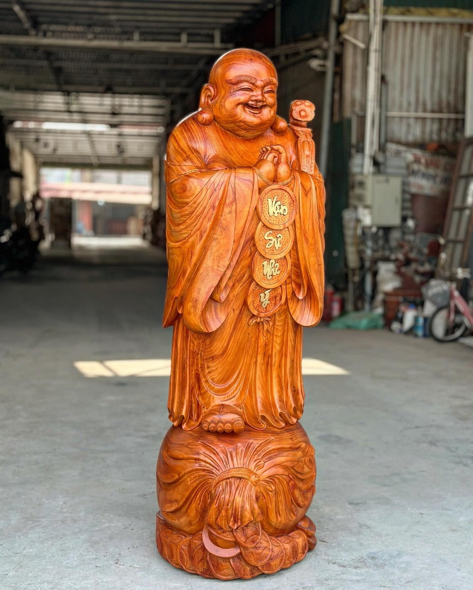 Di Lặc Chúc Phúc Vạn Sự Như Ý Cao 1m80 Nguyên khối Gỗ Hương
