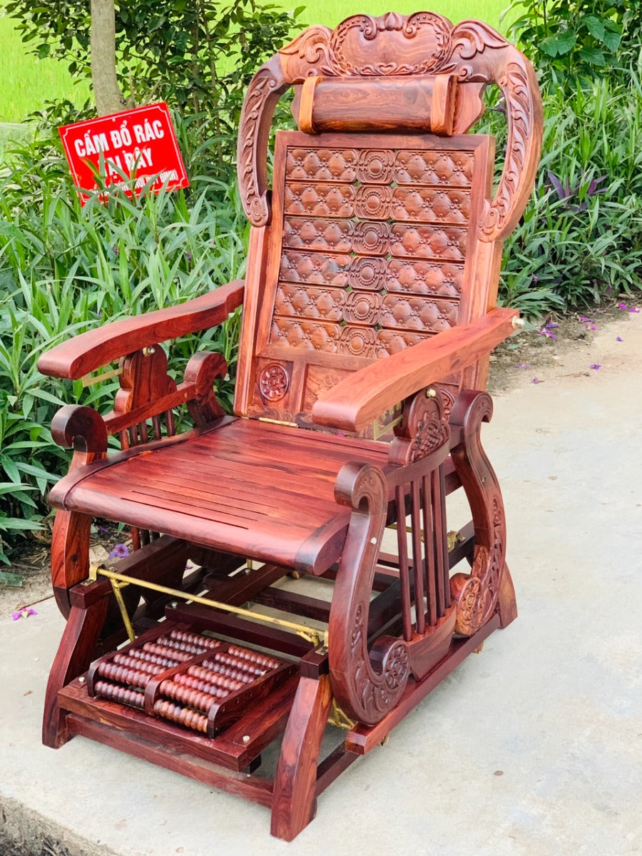Ghế Lười  Đu Đưa Tựa Lưng - Thư Giãn Đọc Sách Xem TV Gỗ Cẩm