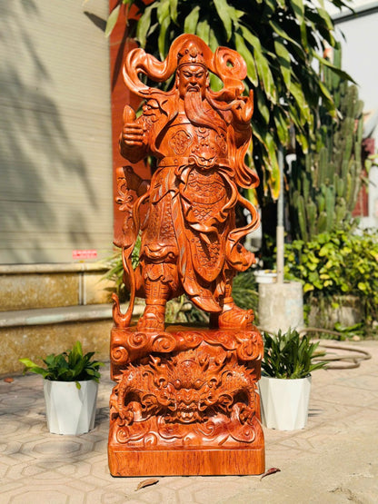 Tượng Quan Công Gỗ Hương Đứng Chống Đao - Cao 120cm