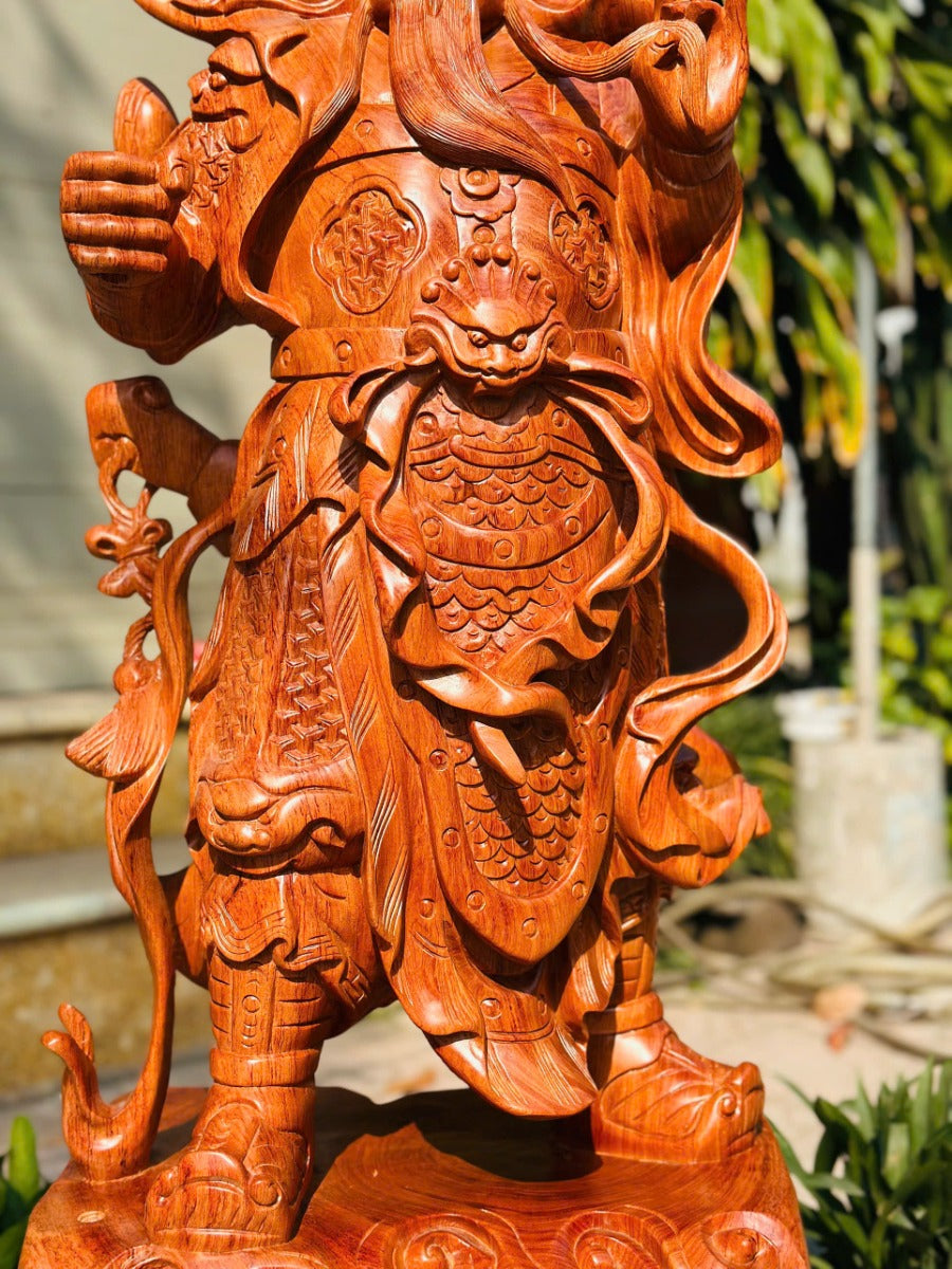 Tượng Quan Công Gỗ Hương Đứng Chống Đao - Cao 120cm