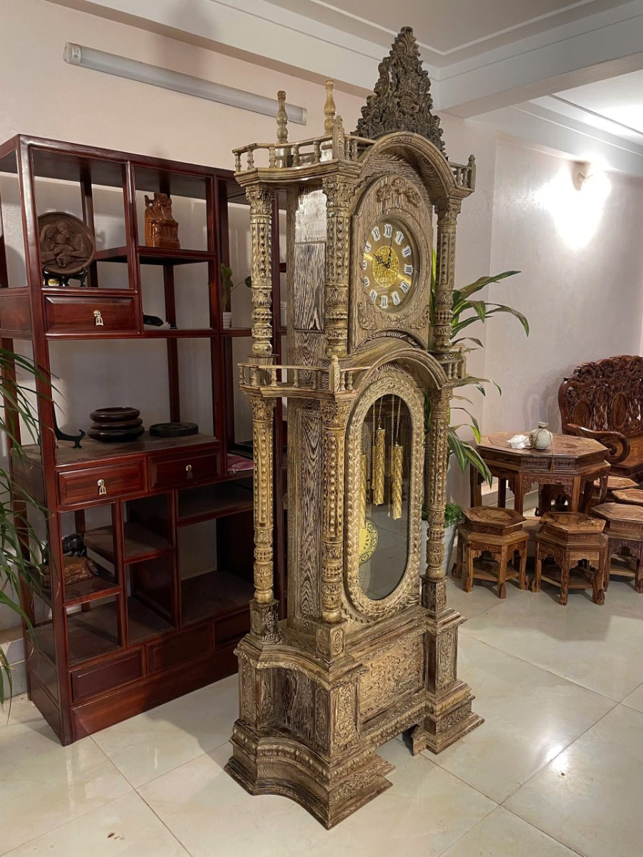 Đồng Hồ Tháp Gỗ Mun Đuôi Công - Sang Trọng Lịch Sự, Kích Thước Cao 2m30