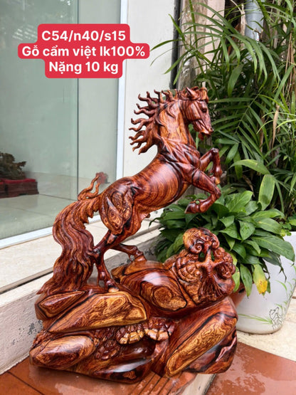 Tượng Linh Vật Ngựa Nhất Mã Phi Thiên Gỗ Cẩm Việt Cao 54cm
