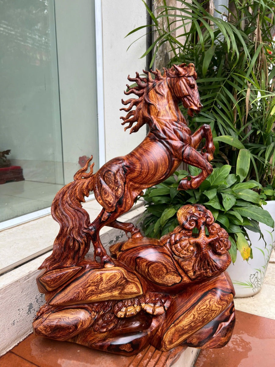 Tượng Linh Vật Ngựa Nhất Mã Phi Thiên Gỗ Cẩm Việt Cao 54cm