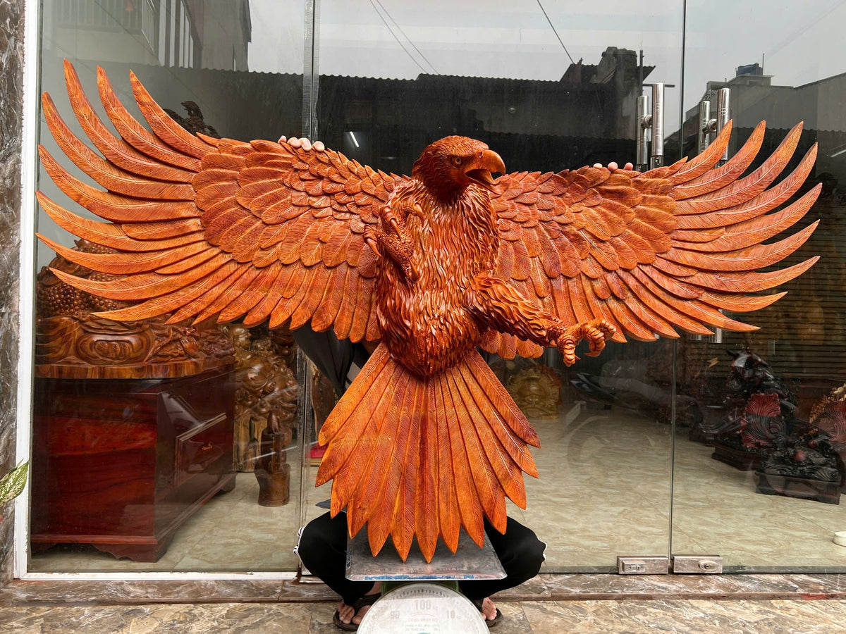 Tượng Đại Bàng Treo Tường Gỗ Hương Ta Gia Lai - Hàng Kỹ Nét Cao Cấp Ngang 170cm